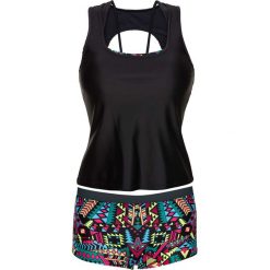 Tankini (3 części) bonprix czarny z nadrukiem. Czarne stroje kąpielowe damskie bonprix, z nadrukiem. Za 109,99 zł.