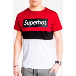 T-shirt męski z nadrukiem S1083 - czerwony. Czerwone t-shirty męskie Ombre Clothing, s, z nadrukiem, z bawełny, bez kołnierzyka. Za 13,99 zł.