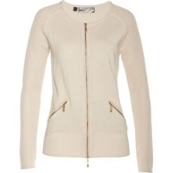 Sweter rozpinany bonprix beżowo-szary. Szare swetry damskie bonprix, bez wzorów, klasyczne, bez rękawów, bez kaptura. Za 109,99 zł.