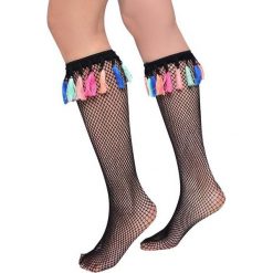 Pamela Mann Festival Fishnet Wellie Socks with Tassels Skarpetki czarny/wielokolorowy. Czarne skarpetki damskie Pamela Mann, w kolorowe wzory. Za 21,90 zł.