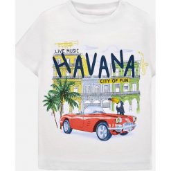 Mayoral - T-shirt dziecięcy 68-98 cm. Białe t-shirty chłopięce Mayoral, z nadrukiem, z bawełny, bez rękawów. W wyprzedaży za 32,90 zł.