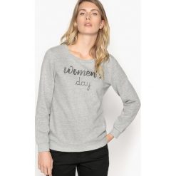 Bluzy rozpinane damskie: Bluza z długim rękawem i okrągłym dekoltem wykonana z molletonu