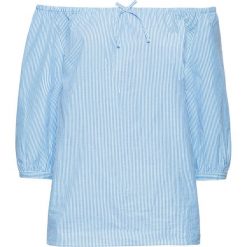 Bluzka "carmen", rękawy 3/4 bonprix jasnoniebiesko-biały w paski. Niebieskie bralety damskie marki bonprix, w paski, z kołnierzem typu carmen. Za 74,99 zł.