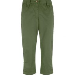 Spodnie chino z regulowanym obwodem talii, dł. 3/4 bonprix ciemny khaki. Zielone spodnie damskie bonprix, bez wzorów. Za 99,99 zł.