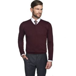 Swetry klasyczne męskie: sweter valero w serek bordo 0001