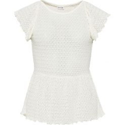 Shirt bonprix kremowy. Brązowe koszulki damskie bonprix, bez wzorów, bez kołnierzyka, bez rękawów. Za 89,99 zł.