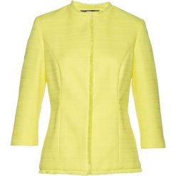Żakiet z przędzy boucle bonprix jasna limonka. Żółte żakiety damskie bonprix, z haftami. Za 124,99 zł.