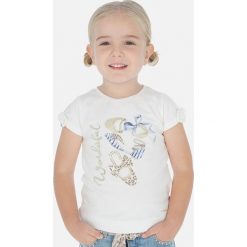 Mayoral - T-shirt dziecięcy 92-134 cm. Białe bluzki dziewczęce Mayoral, z nadrukiem, z dzianiny, z okrągłym kołnierzem, z krótkim rękawem, krótkie, bez kaptura. Za 78,90 zł.
