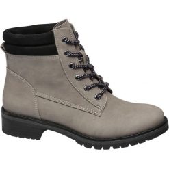 Trapery damskie Highland Creek popielate. Szare botki damskie marki Highland Creek, na zimę, z materiału, street, na obcasie, na sznurówki. Za 159,90 zł.
