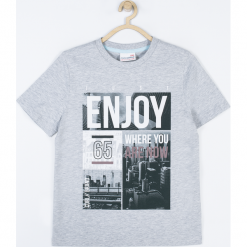 Koszulka. Szare t-shirty chłopięce YOUTH, z aplikacjami, z bawełny, z krótkim rękawem. Za 45,90 zł.