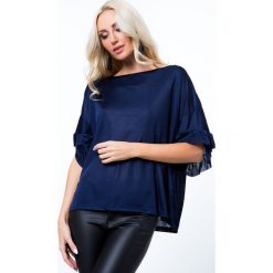 Bluzka z falbankami przy rekawach granatowa MP13004. Niebieskie bluzki asymetryczne Fasardi, m, z falbankami. Za 39,00 zł.