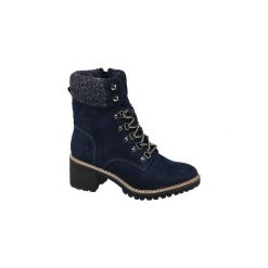 Granatowe botki damskie Highland Creek na obcasie. Niebieskie botki damskie ze skóry, bez obcasa, na obcasie, na zamek. Za 159,90 zł.