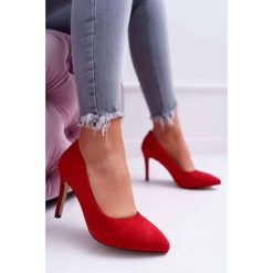 Szpilki Damskie Zamszowe W Szpic Czerwone Kiss Me. Czerwone szpilki Tagless, na imprezę, bez wzorów, z zamszu, eleganckie, na wysokim obcasie, na obcasie, bez zapięcia. Za 89,00 zł.