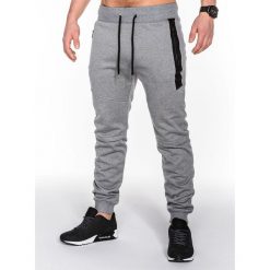 SPODNIE MĘSKIE DRESOWE P464 - SZARE. Szare spodnie dresowe męskie marki Ombre Clothing, xl, z bawełny. Za 39,00 zł.