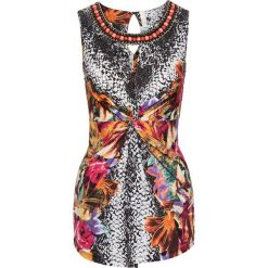 Shirt kopertowy bonprix czarny. Czarne koszulki damskie marki bonprix, z aplikacjami, eleganckie, bez kołnierzyka. Za 79,99 zł.