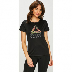 Reebok - Top. Szare topy damskie Reebok, l, z nadrukiem, z dzianiny, z okrągłym kołnierzem. Za 99,90 zł.