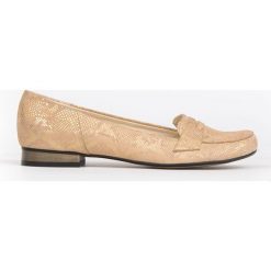 Klasyczne głębokie balerinki lordsy - skóra naturalna - model 025 - kolor złoty waż. Żółte baleriny damskie Zapato, z jeansu, z okrągłym noskiem, na niskim obcasie, na obcasie. Za 299,00 zł.