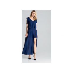 Sukienka M691 Granat. Niebieskie sukienki damskie FIGL, xl, bez wzorów, bez kołnierzyka, z długim rękawem, długie, maxi, rozkloszowane. Za 289,00 zł.