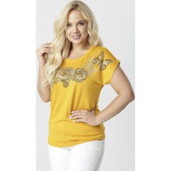 Żółta Bluzka Dorithusa. Żółte bluzki damskie Born2be, xl, bez wzorów, bez kołnierzyka, bez rękawów. W wyprzedaży za 44,99 zł.