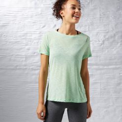 Bluzki asymetryczne: Reebok Koszulka damska Work Out Ready Slub Textured Tee zielona r. S (AJ3417)