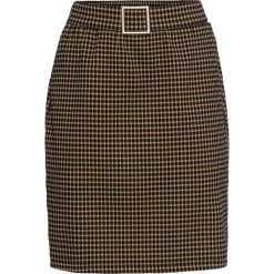 Spódnica mini w żakardowy wzór bonprix brązowo-beżowy wzorzysty. Pomarańczowe spódniczki damskie bonprix, bez wzorów, z żakardem, mini. Za 54,99 zł.