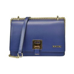 Skórzana torebka w kolorze niebieskim - (S)22 x (W)15 x (G)8 cm. Niebieskie torebki klasyczne damskie Bosccolo, w paski, ze skóry. W wyprzedaży za 299,95 zł.