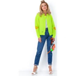 Kardigan neonowy bomber - lime, uni. Zielone swetry damskie e-margeritka.pl, s, bez wzorów, ze splotem, eleganckie, bez rękawów, bez kaptura. Za 129,99 zł.