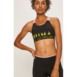 Puma - Biustonosz sportowy. Czarne biustonosze sportowe damskie Puma, s, z nadrukiem, z elastanu. W wyprzedaży za 119,90 zł.