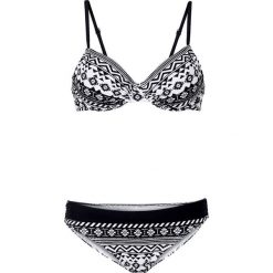 Bikini na fiszbinach (2 części) bonprix czarno-biały wzorzysty. Czarne bikini bonprix. Za 89,99 zł.
