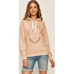 Pepe Jeans - Bluza Kristen. Różowe bluzy damskie Pepe Jeans, s, z nadrukiem, z bawełny, bez rękawów, z kapturem. Za 279,90 zł.