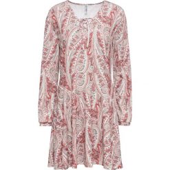 Sukienka z nadrukiem paisley bonprix beżowy z nadrukiem. Brązowe sukienki z falbanami bonprix, z nadrukiem. Za 59,99 zł.