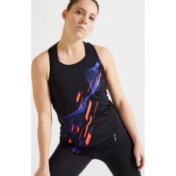 Top fitness cardio 120 damski. Niebieskie topy damskie DOMYOS, bez wzorów, z elastanu, bez kołnierzyka. Za 29,99 zł.