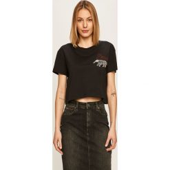 Silvian Heach - T-shirt. Czarne topy damskie Silvian Heach, s, z nadrukiem, z bawełny, klasyczne, z okrągłym kołnierzem. W wyprzedaży za 69,90 zł.