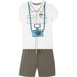 Shirt + krótkie spodenki (2 części) bonprix biel wełny - ciemnooliwkowy. Białe t-shirty chłopięce bonprix, z nadrukiem, z wełny, z krótkim rękawem. Za 37,99 zł.