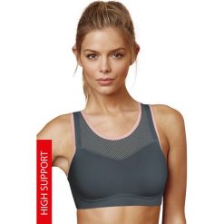 Biustonosz sportowy MAIDENFORM Wirefree High Impact Bra. Brązowe biustonosze sportowe damskie marki Maidenform, z haftami, z materiału. Za 189,99 zł.