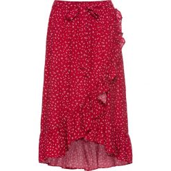 Spódnica kopertowa bonprix czerwono-biel wełny w groszki. Czerwone spódniczki damskie bonprix, w grochy, z wełny, krótkie, mini, kopertowe. Za 49,99 zł.