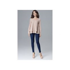 Bluzka L020 Beż. Brązowe bluzki damskie Lenitif, l, bez wzorów, z jeansu, z falbankami, z długim rękawem. Za 129,00 zł.