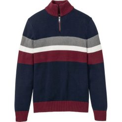 Sweter ze stójką Regular Fit bonprix ciemnoniebiesko-czerwony klonowy - szary melanż - biel wełny. Niebieskie swetry męskie bonprix, xl, bez wzorów, z bawełny, ze stójką, bez kaptura. Za 74,99 zł.