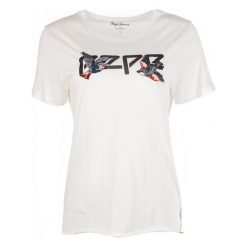 Pepe Jeans T-Shirt Damski Diana M, Kremowy. Białe koszulki damskie marki Pepe Jeans, m, z haftami, z jeansu, bez kołnierzyka. W wyprzedaży za 139,00 zł.