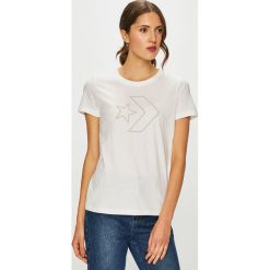 Converse - T-shirt. Białe bluzki damskie Converse, s, z nadrukiem, z bawełny, casualowe, z okrągłym kołnierzem. W wyprzedaży za 69,90 zł.
