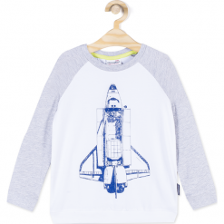 Koszulka. Szare t-shirty chłopięce z długim rękawem SPACE, z aplikacjami, z bawełny. Za 24,90 zł.