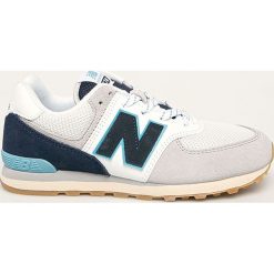 New Balance - Buty dziecięce GC574SOU. Niebieskie trampki chłopięce New Balance, bez wzorów, ze skóry, sportowe, z okrągłym noskiem, na sznurówki. Za 249,90 zł.