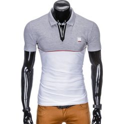 Koszulka męska polo bez nadruku S919 - szara/biała. Szare koszulki męskie Ombre Clothing, s, z nadrukiem, polo, bez rękawów. Za 34,99 zł.