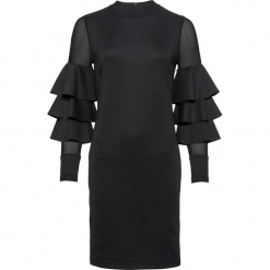 Sukienka z falbanami bonprix czarny. Czarne sukienki damskie bonprix, eleganckie. Za 149,99 zł.