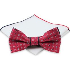 Czerwona Mucha w Małe Kwadraty + Biała Poszetka - Chattier, Męska MUCH0212. Czerwone muszki męskie Chattier, na imprezę, w paski, eleganckie. Za 44,00 zł.