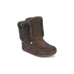 Botki FitFlop MUKLUK MOC™ CUFF. Pomarańczowe botki damskie FitFlop, bez obcasa, bez zapięcia. W wyprzedaży za 551,20 zł.
