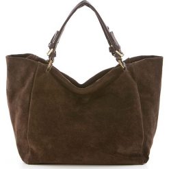 Shopper bag damskie: Skórzana torebka w kolorze ciemnobrązowym – 42 x 20 x 40 cm