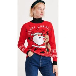 Świąteczny sweter - Czerwony. Czerwone swetry damskie Reserved, s, bez wzorów, wizytowe, bez rękawów, bez kaptura. Za 79,99 zł.