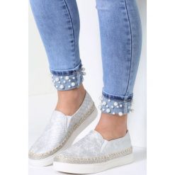 Trampki damskie slip on: Srebrne Slip On White Drake