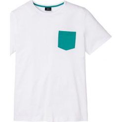 T-shirt z kontrastową kieszenią bonprix biały. Białe koszulki męskie bonprix, s, bez wzorów, z kontrastowym kołnierzykiem, bez rękawów. Za 32,99 zł.